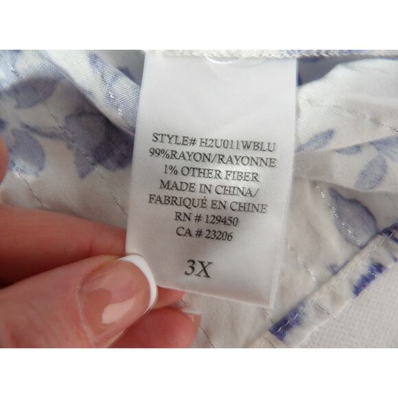 Como Blu Womens Top 3X Blue White Floral Prairie Cottage Core Cinch Waist - Picture 6 of 12